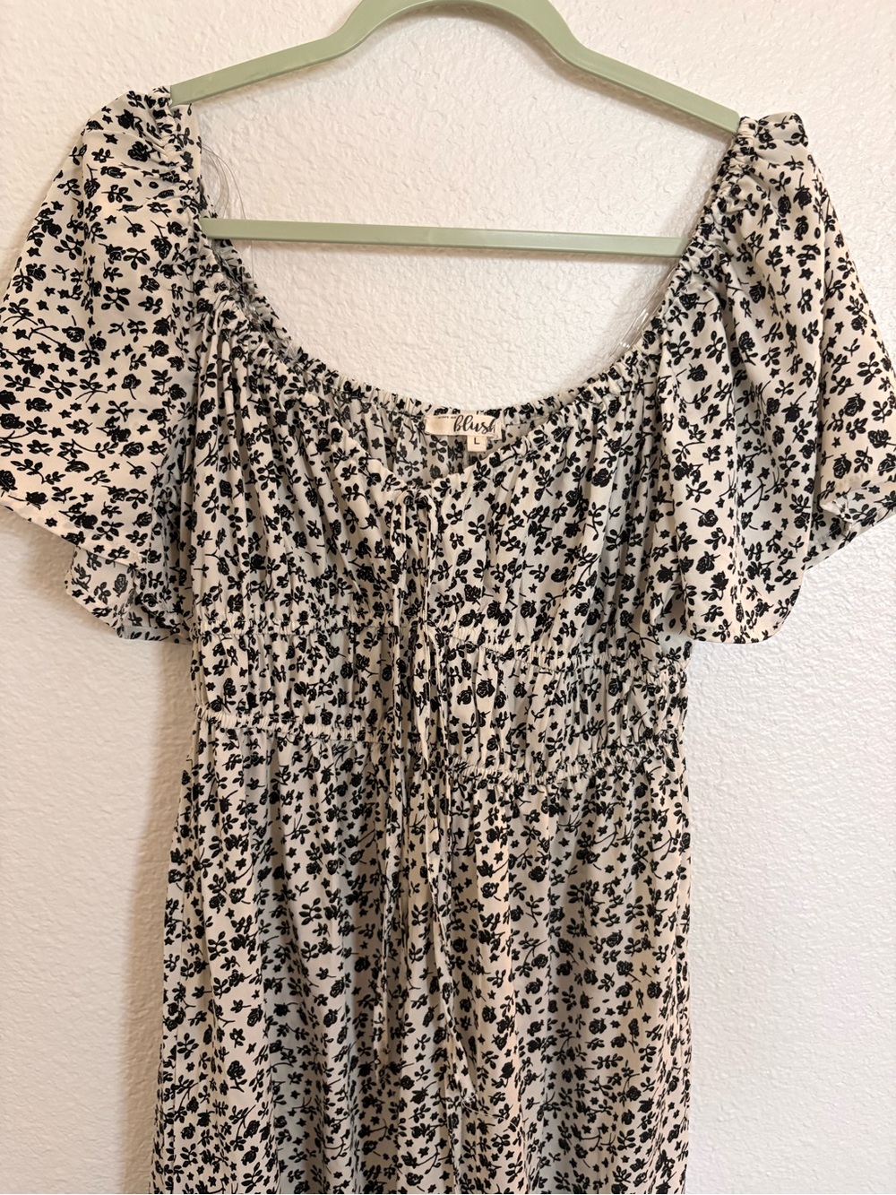 Blush Black Floral Smocked Peasant Top on Cream
